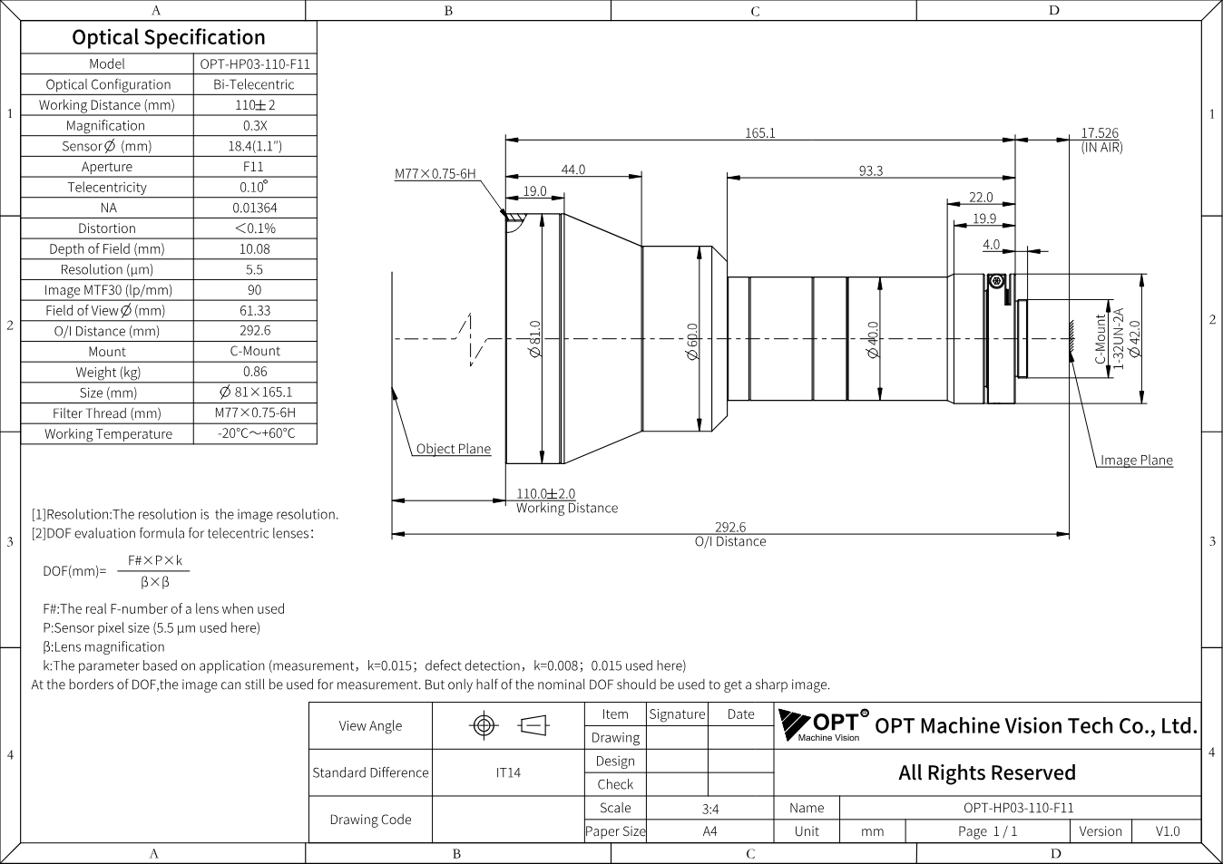 Maßzeichnung OPT-HP03-110-F11
