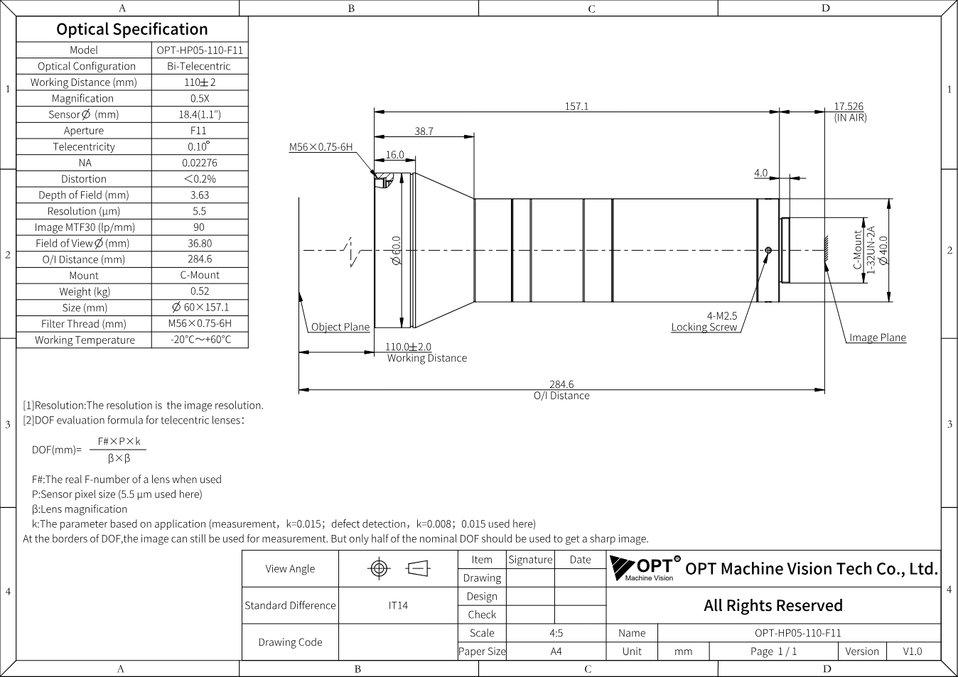 Maßzeichnung OPT-HP05-110-F11