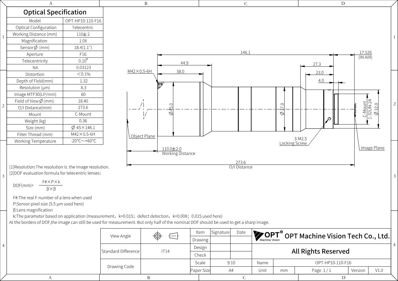 Maßzeichnung OPT-HP10-110-F16