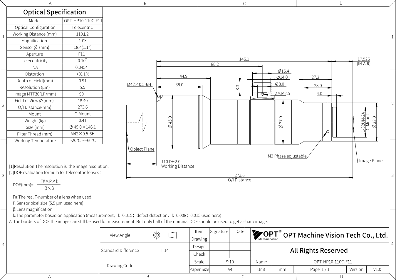 Maßzeichnung OPT-HP10-110C-F11