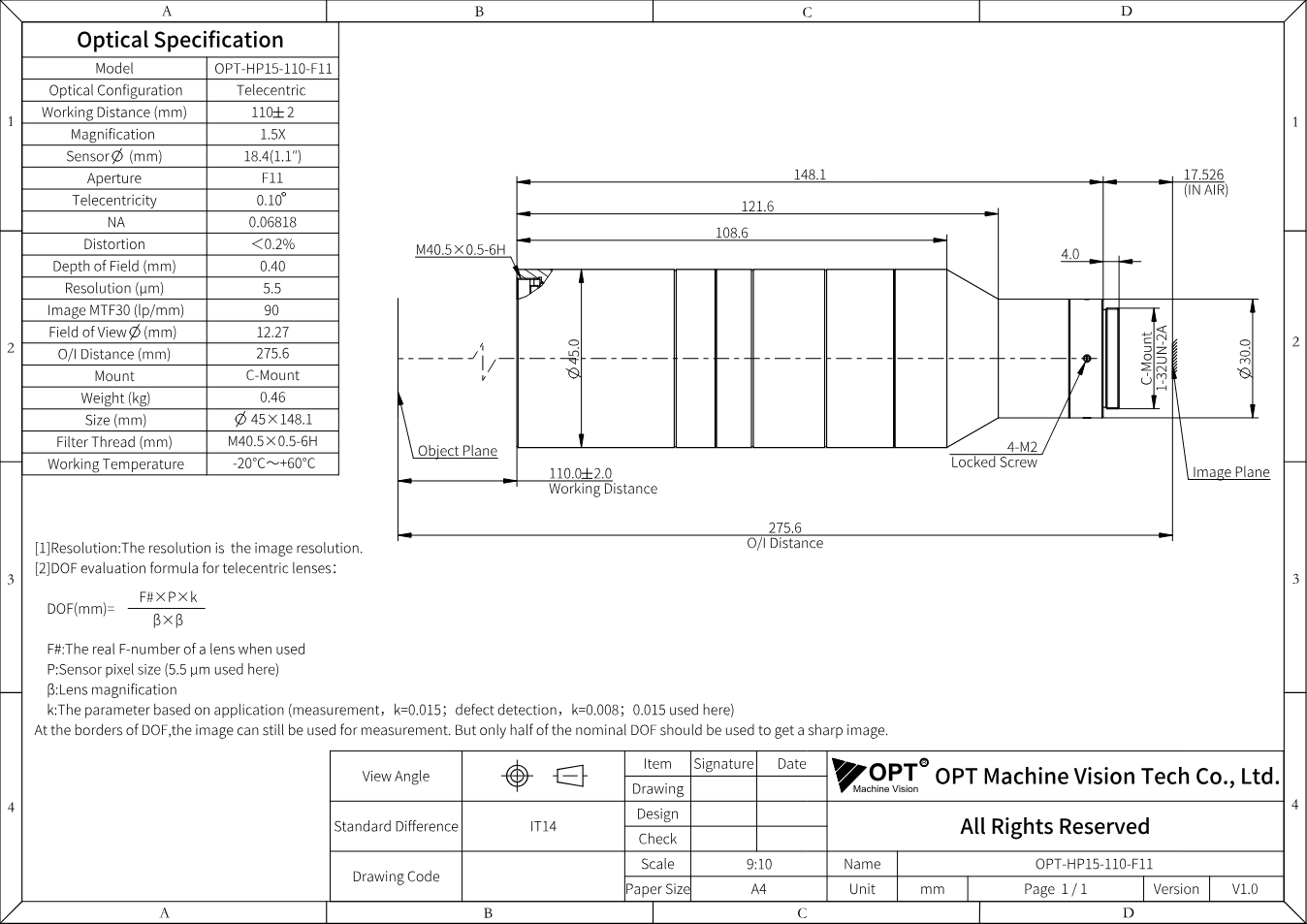 Maßzeichnung OPT-HP15-110-F11