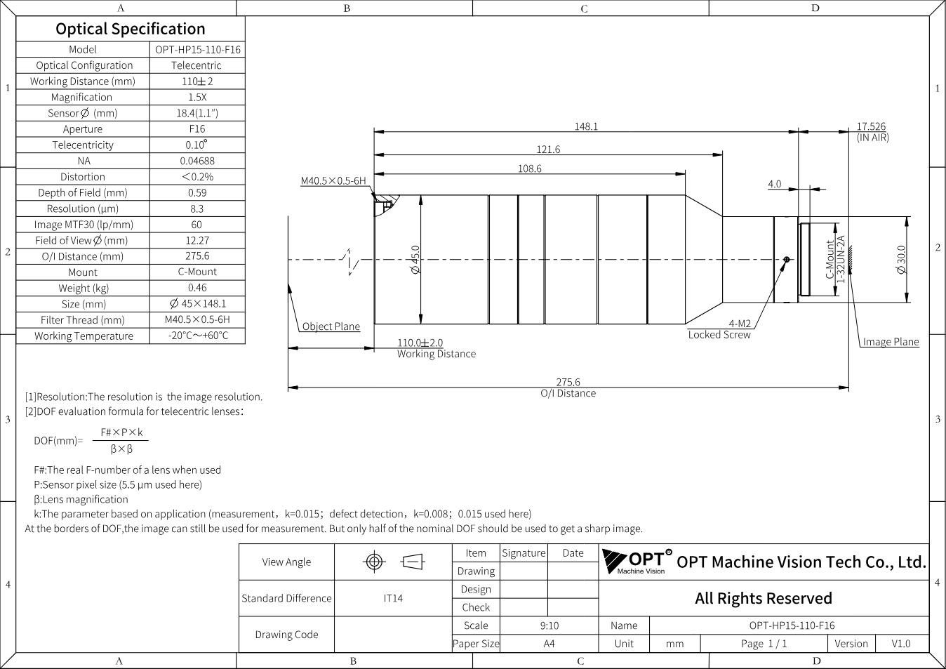 Maßzeichnung OPT-HP15-110-F16