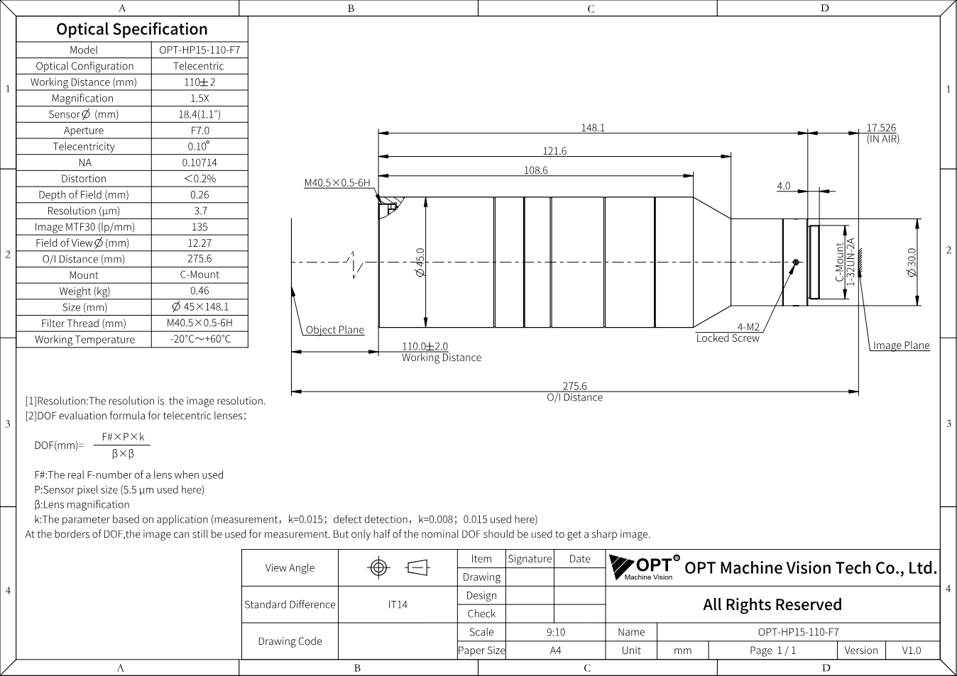 Maßzeichnung OPT-HP15-110-F7