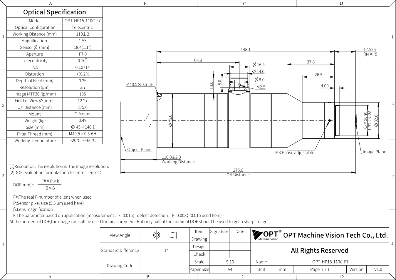 Maßzeichnung OPT-HP15-110C-F7