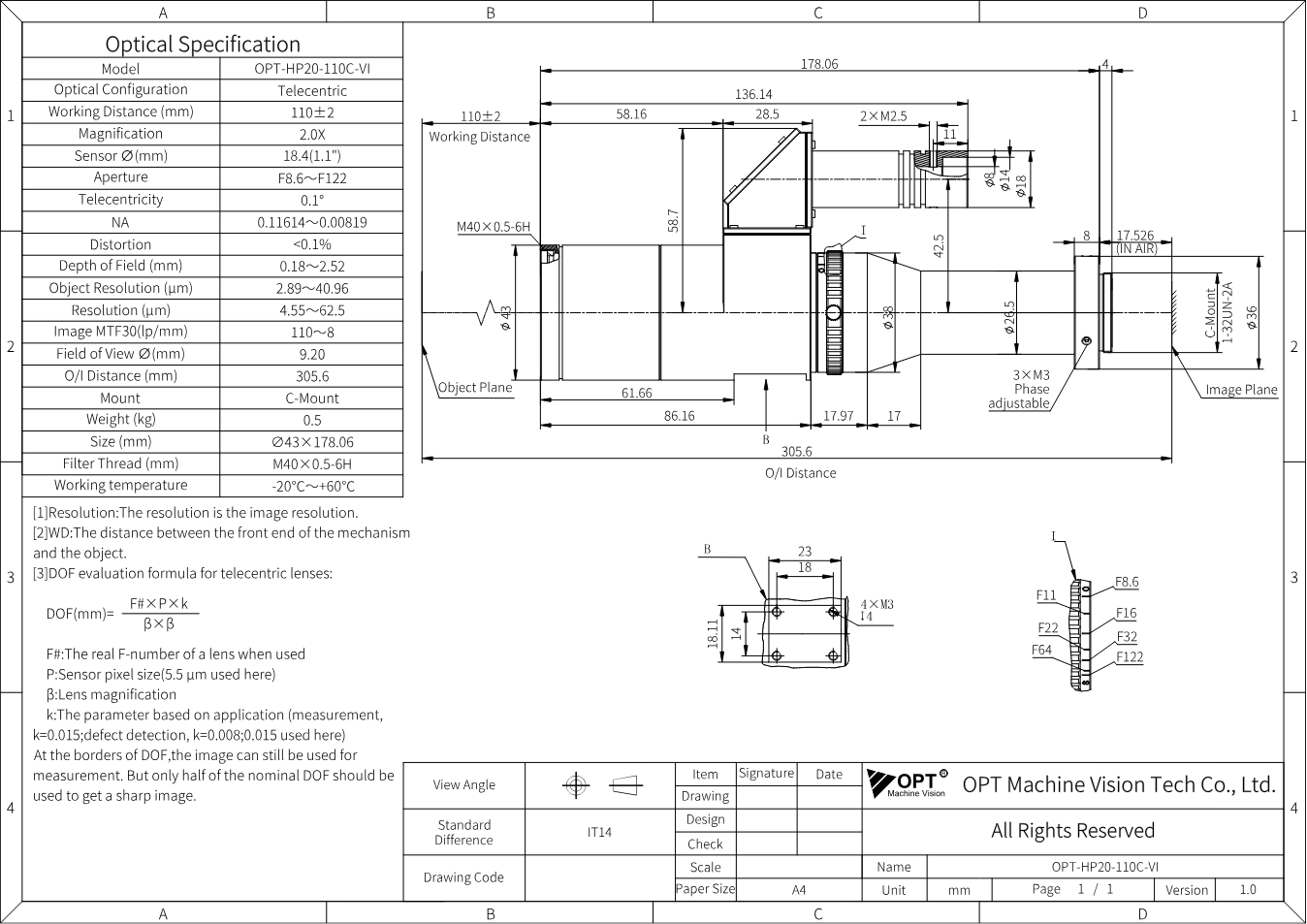Maßzeichnung OPT-HP20-110C-VI