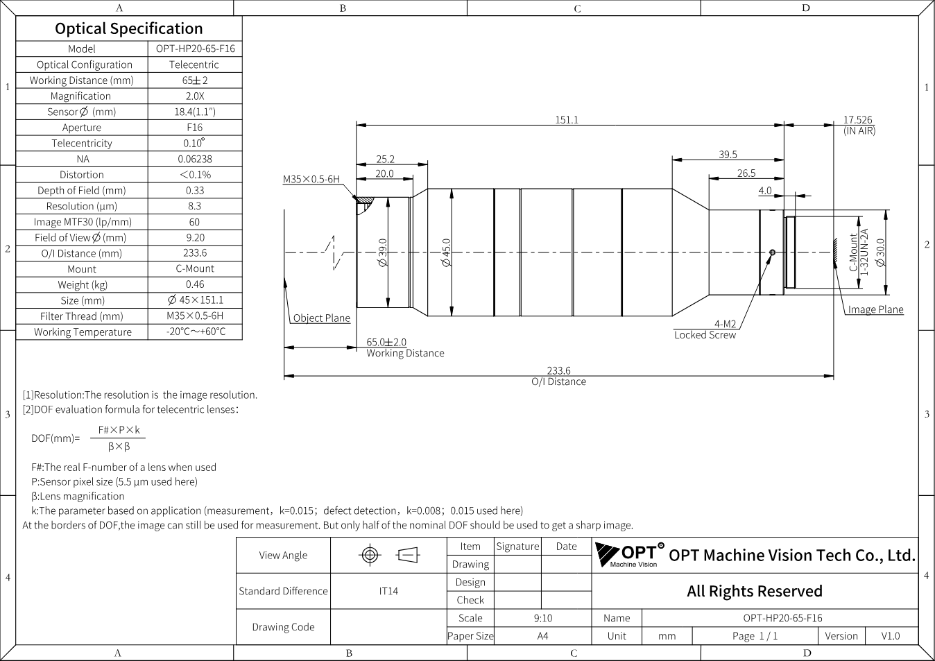 Maßzeichnung OPT-HP20-65-F16