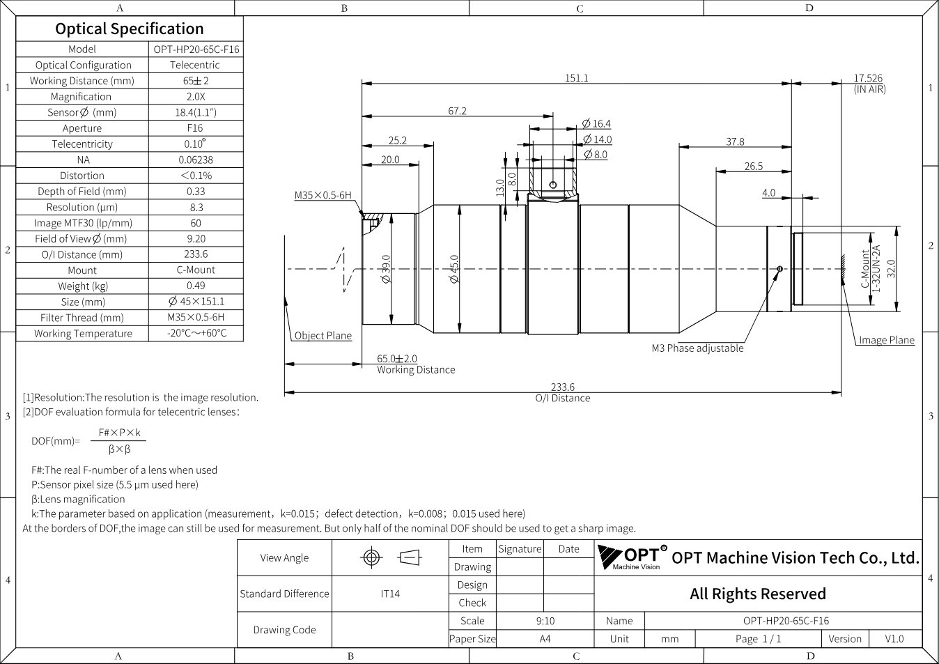 Maßzeichnung OPT-HP20-65C-F16
