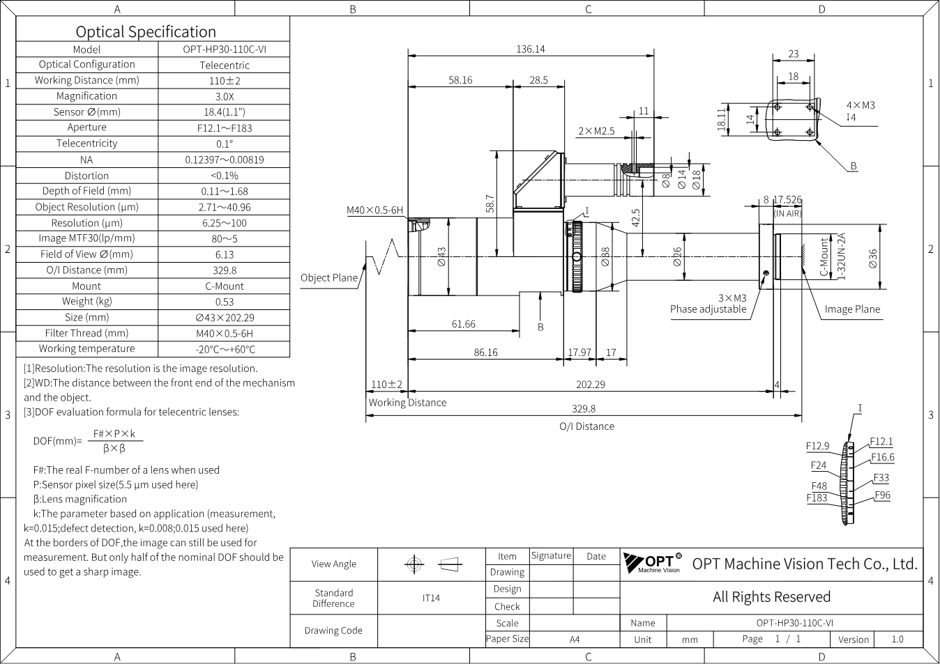 Maßzeichnung OPT-HP30-110C-VI