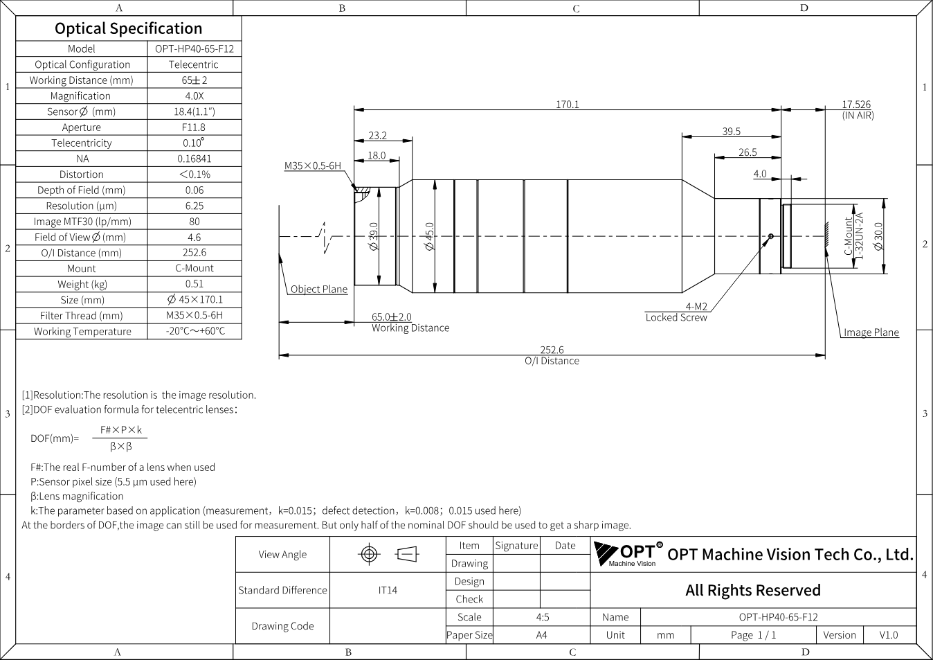 Maßzeichnung OPT-HP40-65-F12