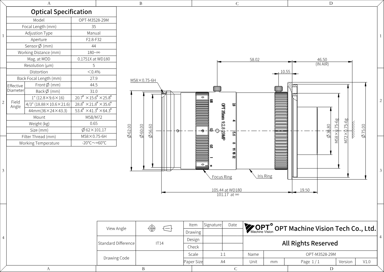 Maßzeichnung OPT-M3528-29M
