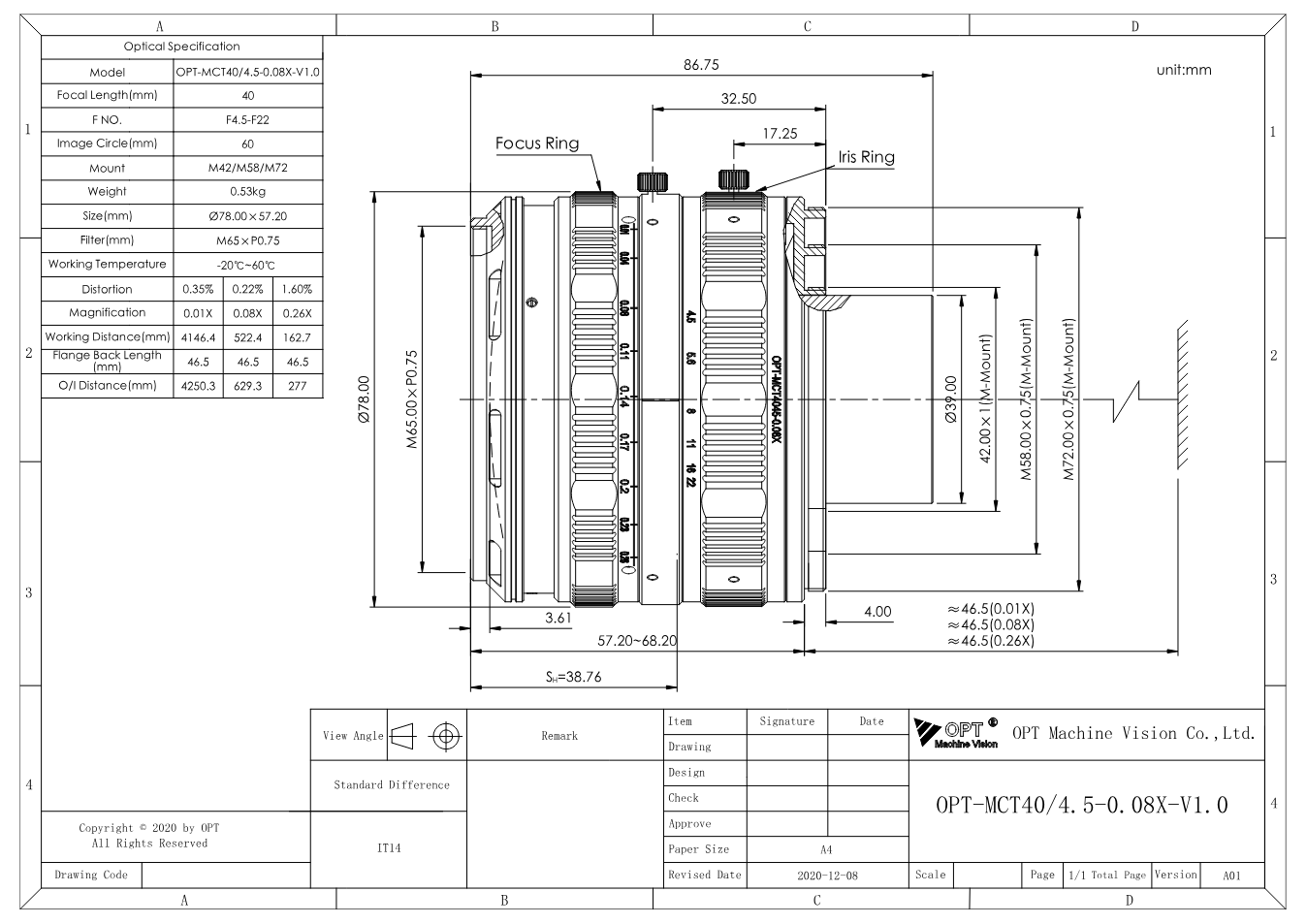 Maßzeichnung OPT-MCT40/4.5-0.08X