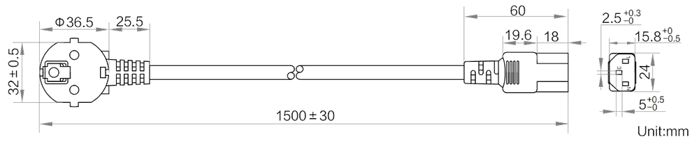 HikRobot AC power cables_EUR_E2p_C13_1.5 Abmessung