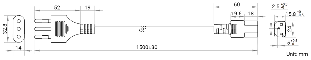 HikRobot AC power cables_ITA_S3p_C13_1.5m Abmessung