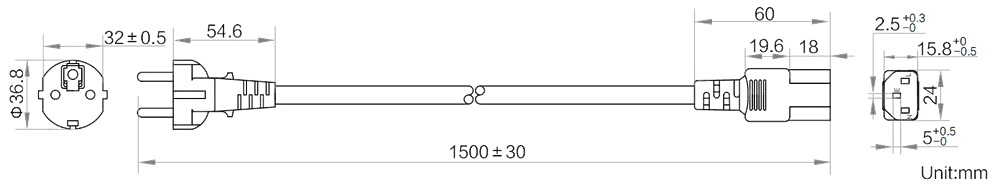 HikRobot AC power cables_KOR_S2p_C13_1.5m Abmessung