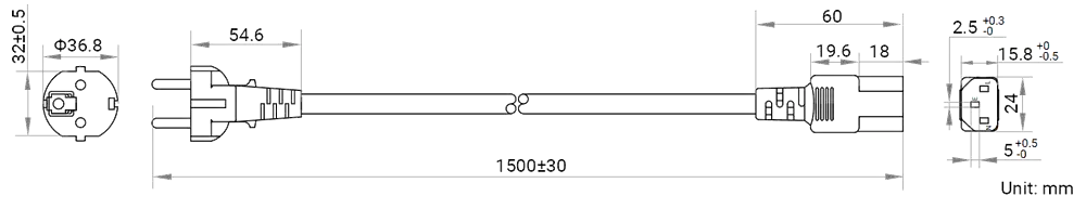 HikRobot AC power cables_KOR_S2p_C13_1.5m Abmessung