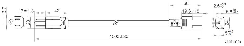 HikRobot AC power cables_TWN_S3p_C13_1.5m Abmessung