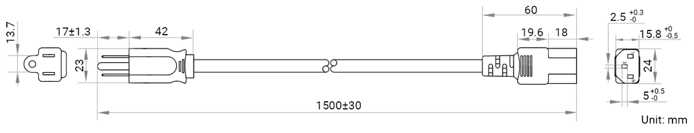 HikRobot AC power cables_TWN_S3p_C13_1.5m Abmessung