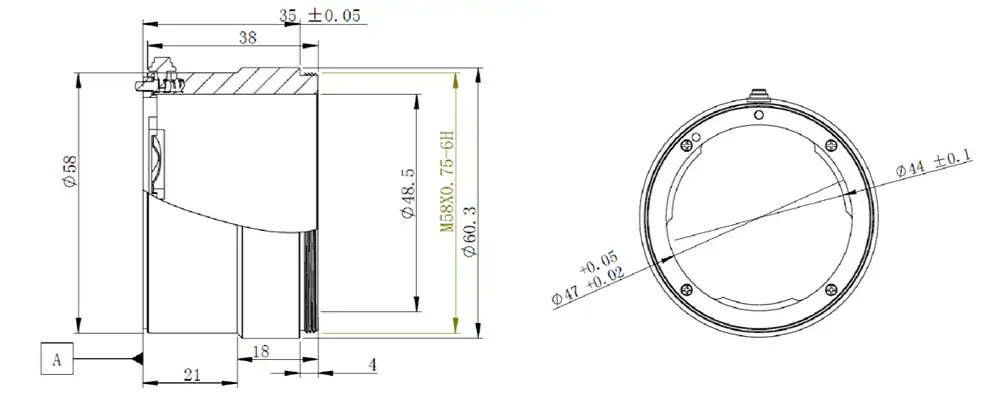 HikRobot Adapterring M58x0.75-F T35 – Maßzeichnung