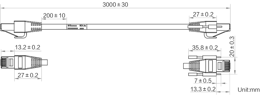 HikRobot MV-AC10G-RJ45s-RJ45-ST-3m Abmessung