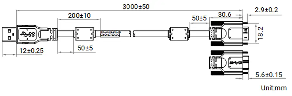 HikRobot MV-ACU3-MBMs-AM-FL-3m Abmessung