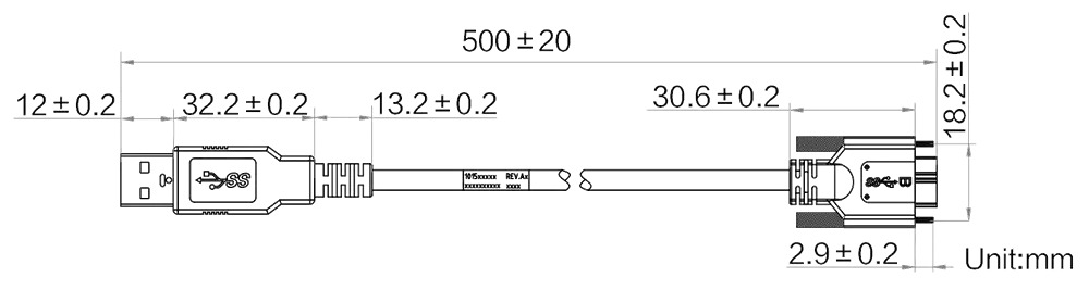 HikRobot MV-ACU3-MBMs-AM-ST-0.5m Abmessung