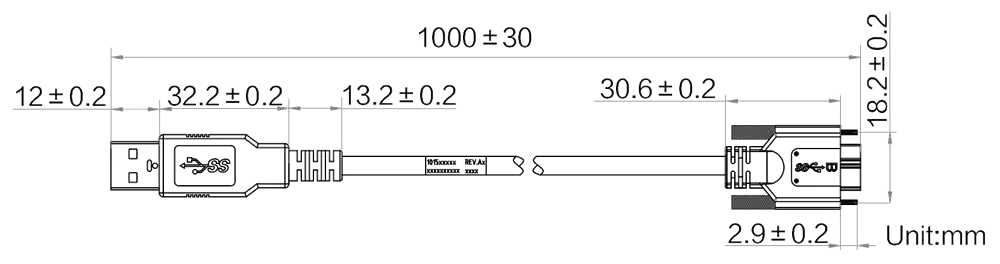 HikRobot MV-ACU3-MBMs-AM-ST-1m Abmessung