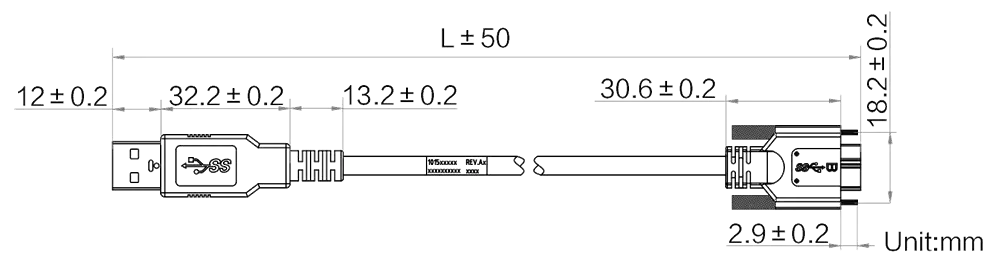HikRobot MV-ACU3-MBMs-AM-ST-3m Abmessung
