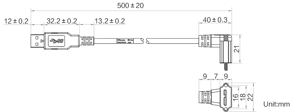 HikRobot MV-ACU3-MBMs(down)-AM-ST-0.5m Abmessung