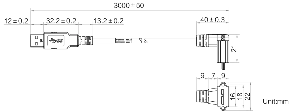 HikRobot MV-ACU3-MBMs(down)-AM-ST-3m Abmessung