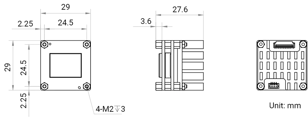 HikRobot Platinenkamera MV-CB020-61UM-B-F – Maßzeichnung