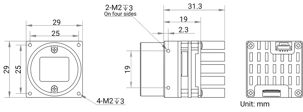 HikRobot Platinenkamera MV-CB050-11UC-C – Maßzeichnung