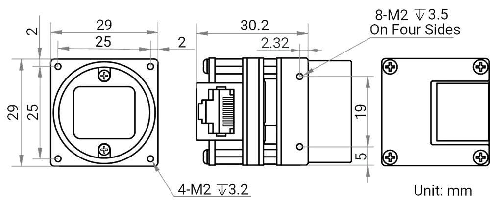 HikRobot Platinenkamera MV-CB120-10GM-C – Maßzeichnung