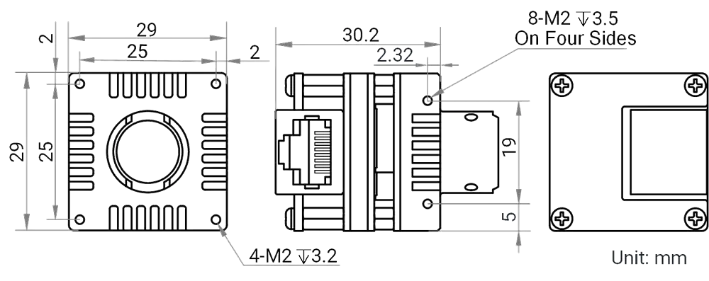 HikRobot Platinenkamera MV-CB120-10GM-S – Maßzeichnung