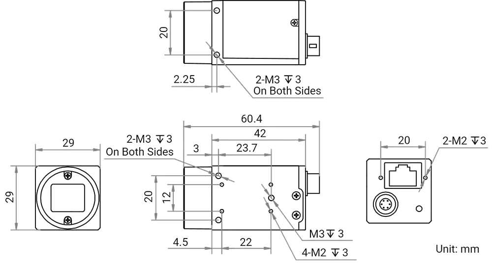 HikRobot Flächenkamera MV-CH050-60NC Abmessung