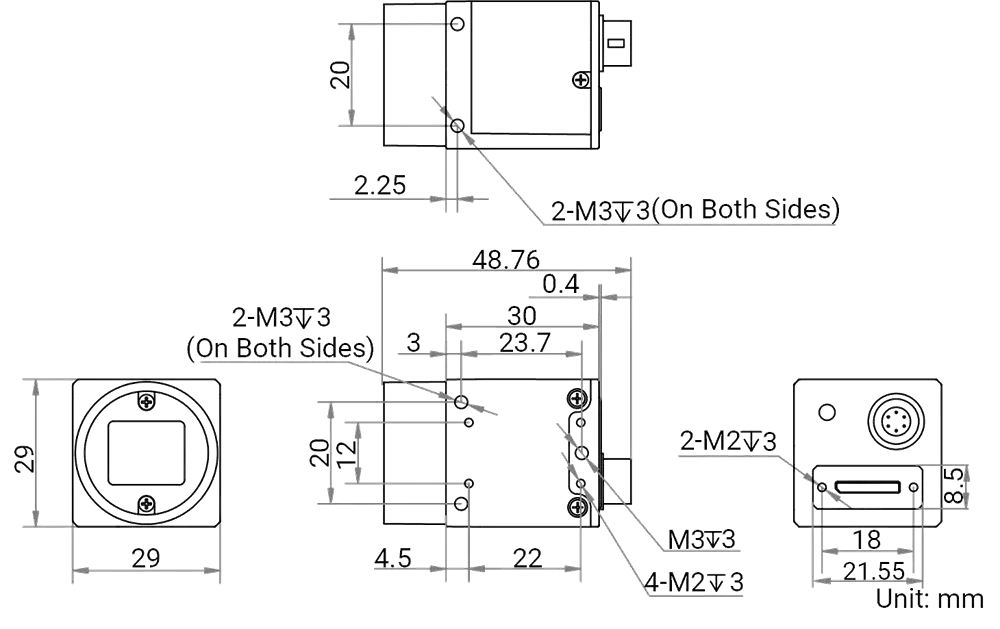HikRobot Flächenkamera MV-CH050-60UC Abmessung