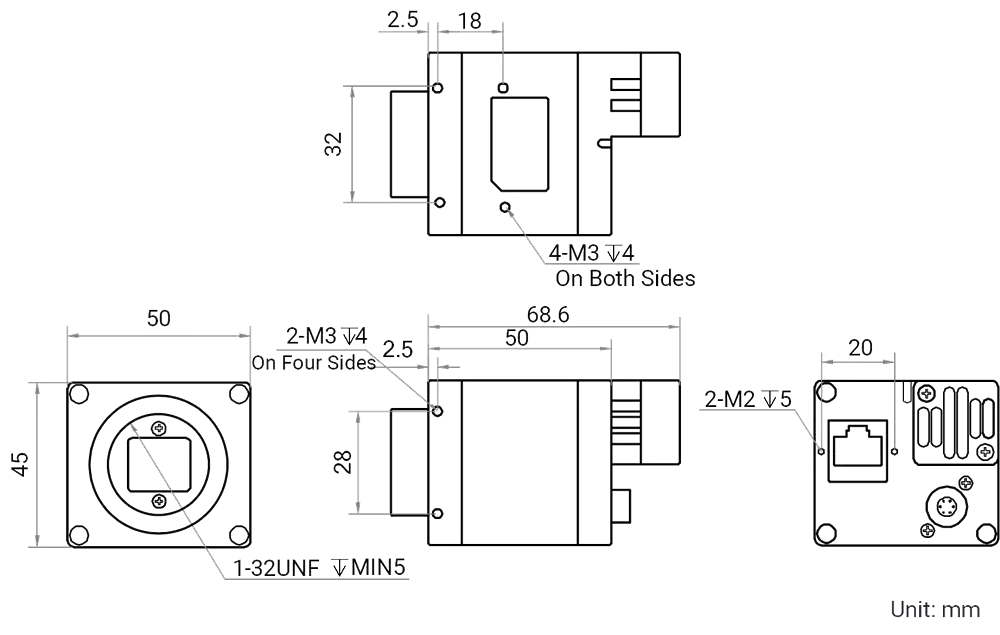 HikRobot Flächenkamera MV-CH050-90TM-C-NF Abmessung