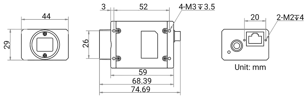 HikRobot Flächenkamera MV-CH100-60GM Abmessung