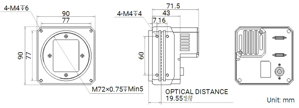 HikRobot Flächenkamera MV-CH1010-10CM-M72-TF Abmessung