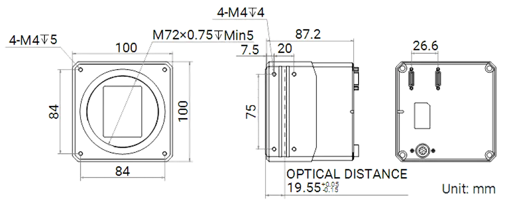 HikRobot Flächenkamera MV-CH1010-10CM-M72-TF Abmessung