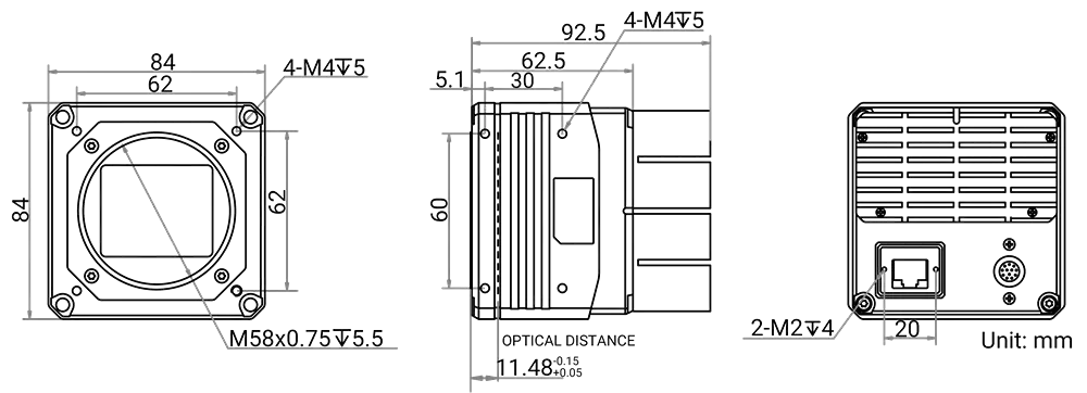 HikRobot Flächenkamera MV-CH1030-90TC-M58S-NN Abmessung