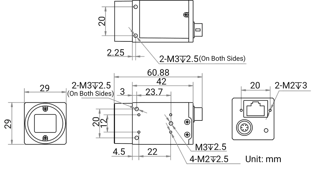 HikRobot Flächenkamera MV-CH120-10GC Abmessung