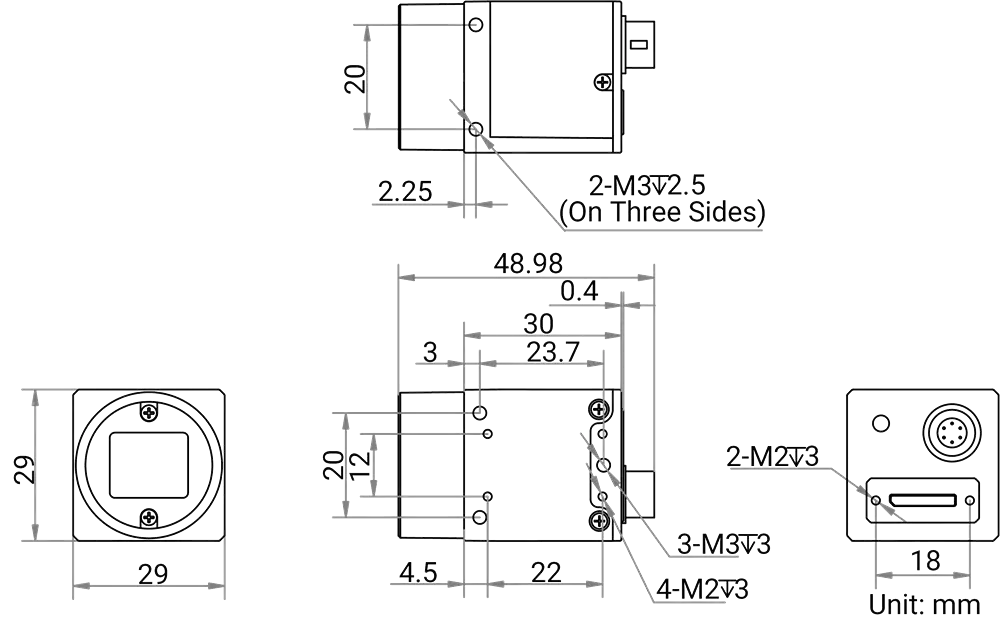 HikRobot Flächenkamera MV-CH120-10UM(TK) Abmessung