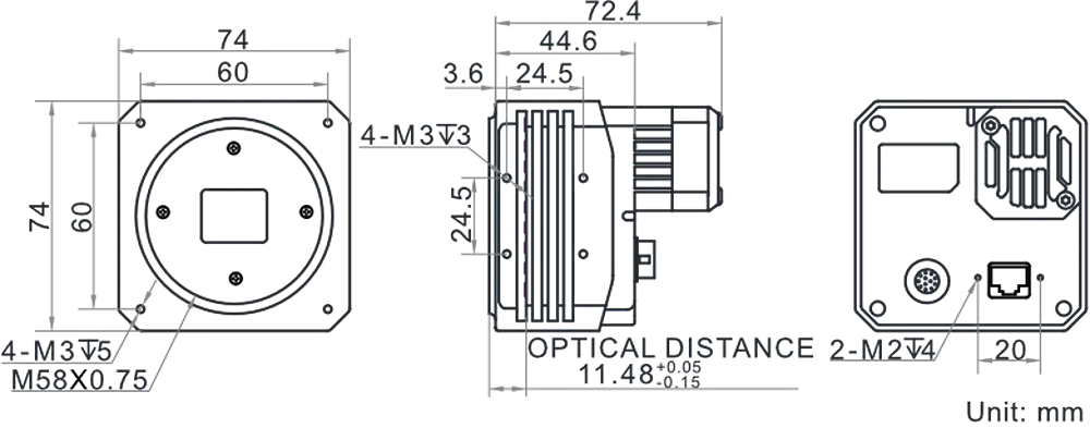 HikRobot Flächenkamera MV-CH120-15TC-M58S-NF Abmessung