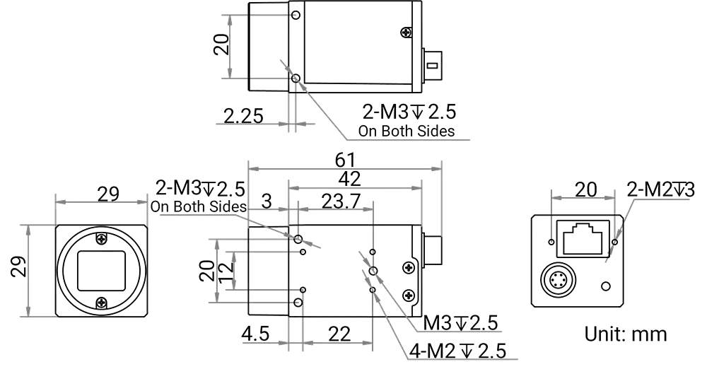 HikRobot Flächenkamera MV-CH120-20GM Abmessung