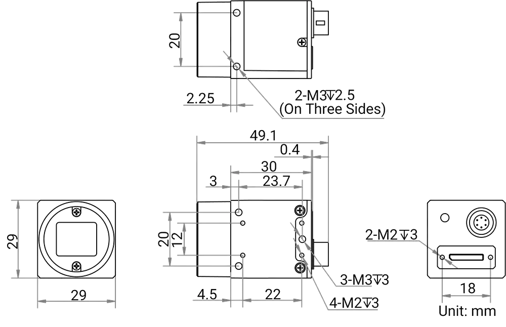 HikRobot Flächenkamera MV-CH120-20UM Abmessung