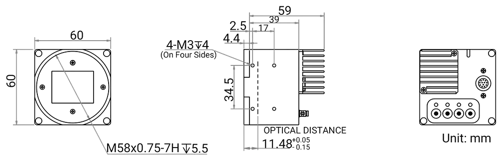 HikRobot Flächenkamera MV-CH120-40XM-M58S-NN Abmessung