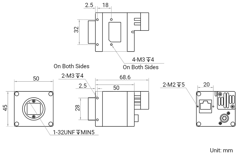 HikRobot Flächenkamera MV-CH120-60TC-C-NF Abmessung