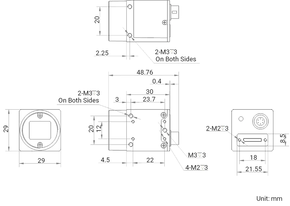 HikRobot Flächenkamera MV-CH120-60UC V5 Abmessung