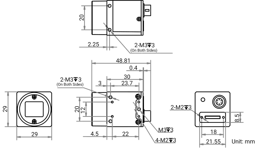 HikRobot Flächenkamera MV-CH123-10UC Abmessung