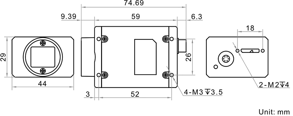 HikRobot Flächenkamera MV-CH140-60UM Abmessung
